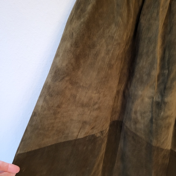 VTG 100% Leather Midi Skirt Fits S/M Gathered Full Two-Tone Solid Brown Western - Picture 6 of 13